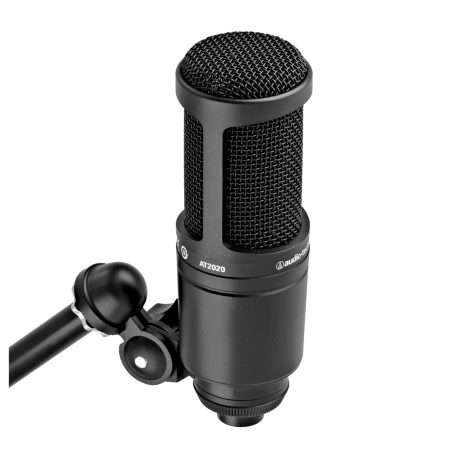 Micrófono de condensador de estudio Audio-Technica AT2020 con montura para pedestal