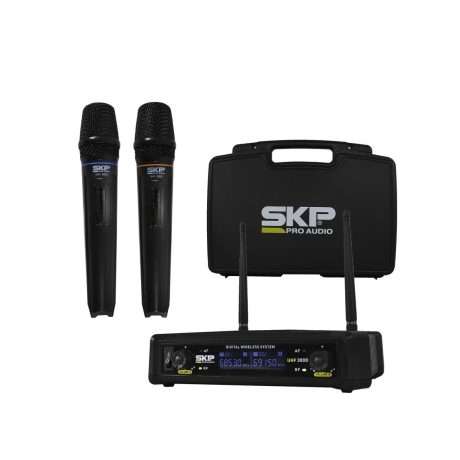 Set de micrófonos inalámbricos de mano SKP UHF 300D con receptor de doble antena