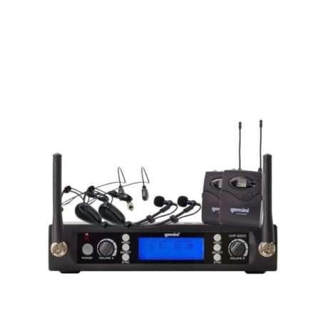 Sistema inalámbrico doble Gemini UHF6200HL de cintillo y lavalier con receptor