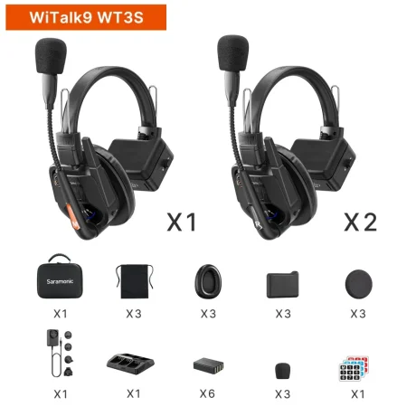 Intercomunicador inalámbrico Saramonic WiTalk9 WT3S con headset y micrófono boom