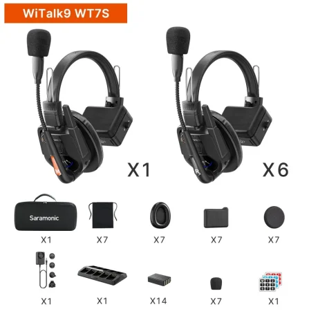 Intercomunicador inalámbrico Saramonic WiTalk9 WT7S con headset y micrófono