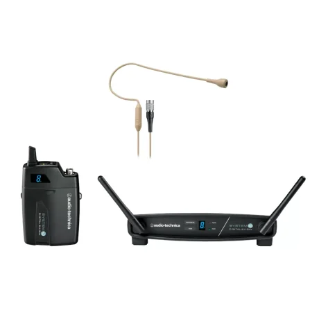 Sistema inalámbrico digital Audio-Technica ATW-1101/H92-TH con micrófono de cintillo beige