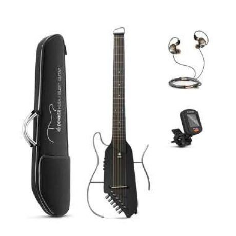 Guitarra electroacústica silenciosa Donner HUSH-I negra sin clavijero con marco desmontable