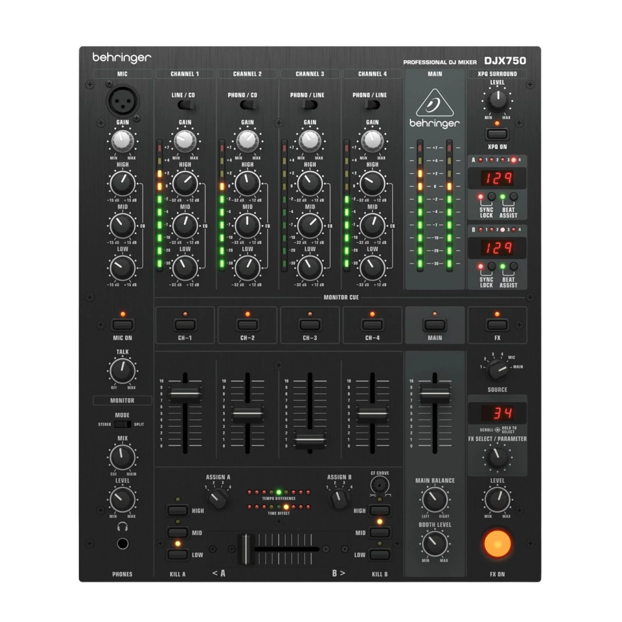 Mixer DJ de 5 canales Behringer DJX750 con efectos digitales y crossfader