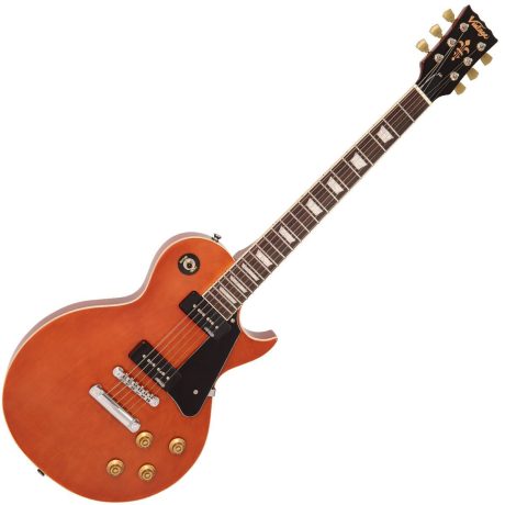 Guitarra eléctrica Vintage V100P Twin Soapbar Natural Mahogany con vetas de caoba visibles