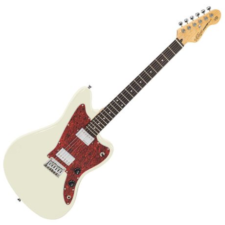 Guitarra eléctrica Vintage V50 blanca con golpeador carey