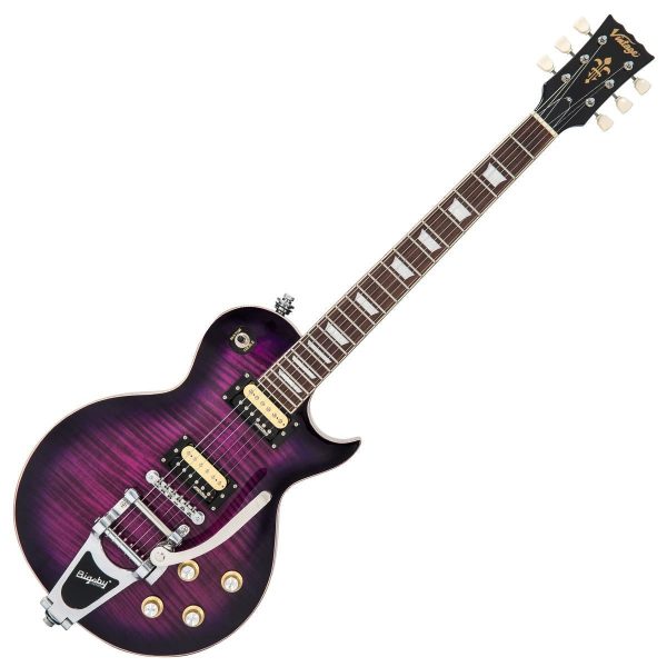 Audio profesional Vintage V100 Purple Flamed Con Puente Bigsby