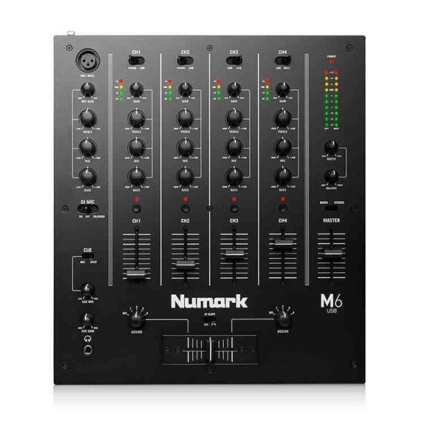 Mezclador DJ Numark M6 USB de 4 canales con interfaz USB