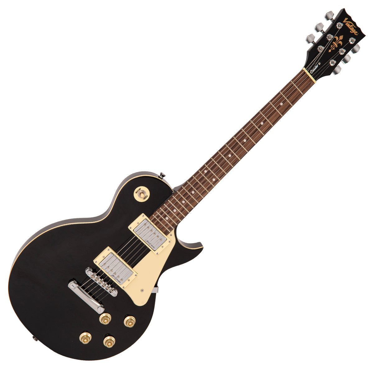 Guitarra eléctrica Vintage V10 Coaster Gloss Black con herrajes cromados