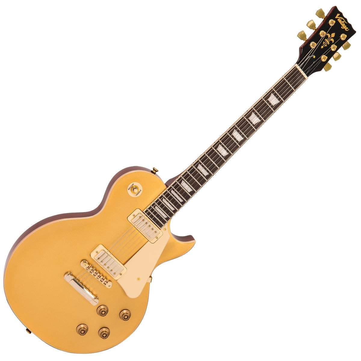Guitarra eléctrica mini Vintage V100 Gold Top con tapa de arce dorada
