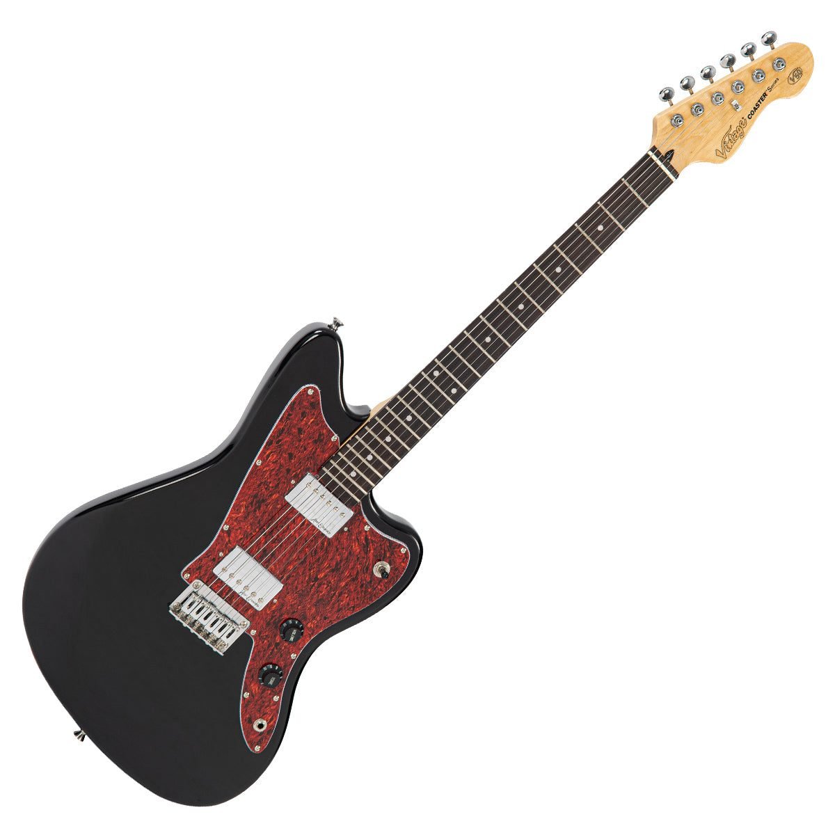Guitarra eléctrica Vintage V50 negra con golpeador carey