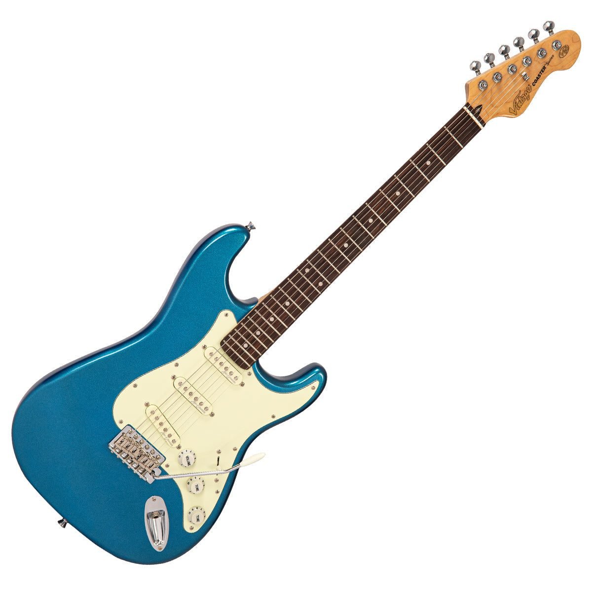 Guitarra eléctrica Vintage V60 azul Candy Apple Blue estilo Stratocaster