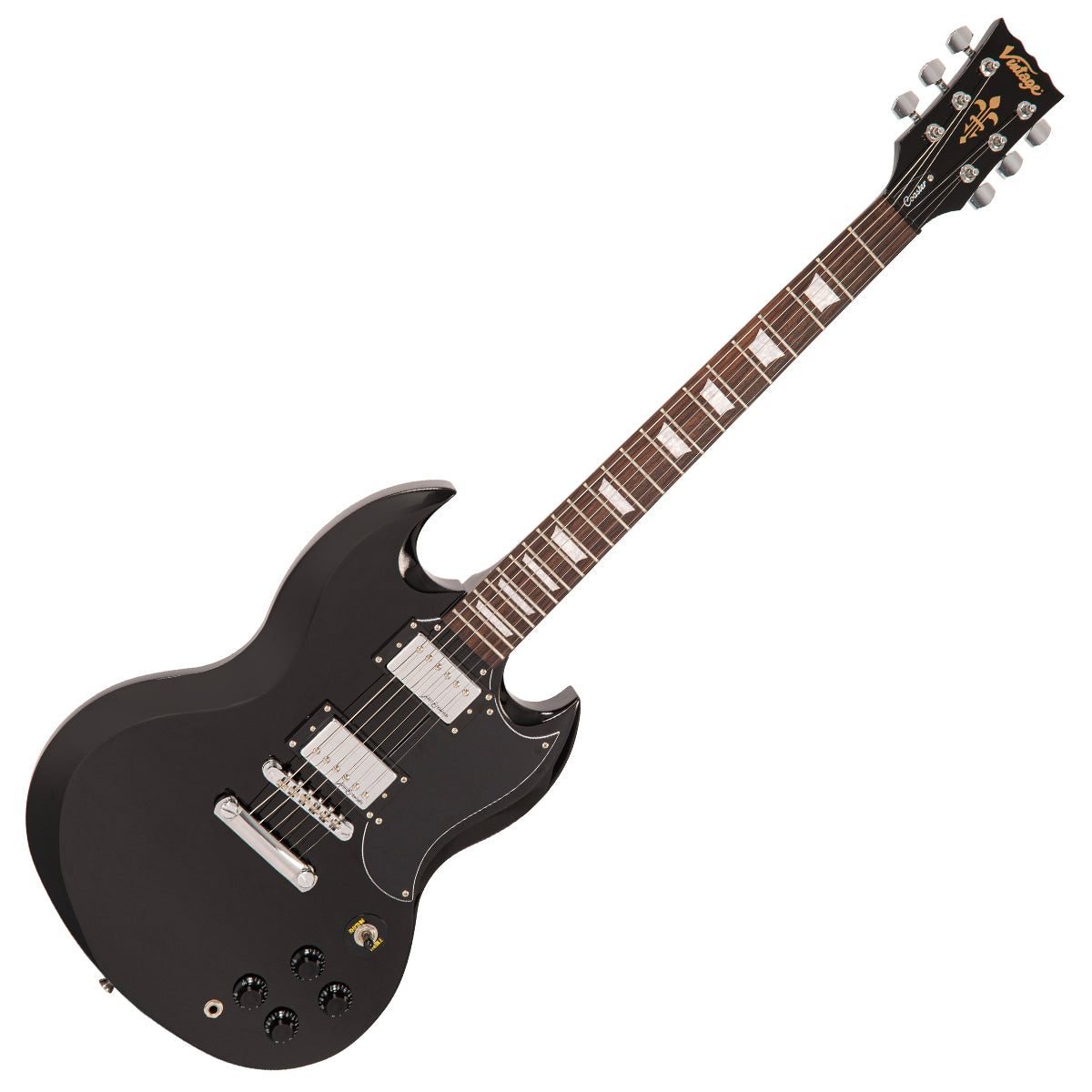 Guitarra eléctrica Vintage V69 Coaster Gloss Black con herrajes cromados