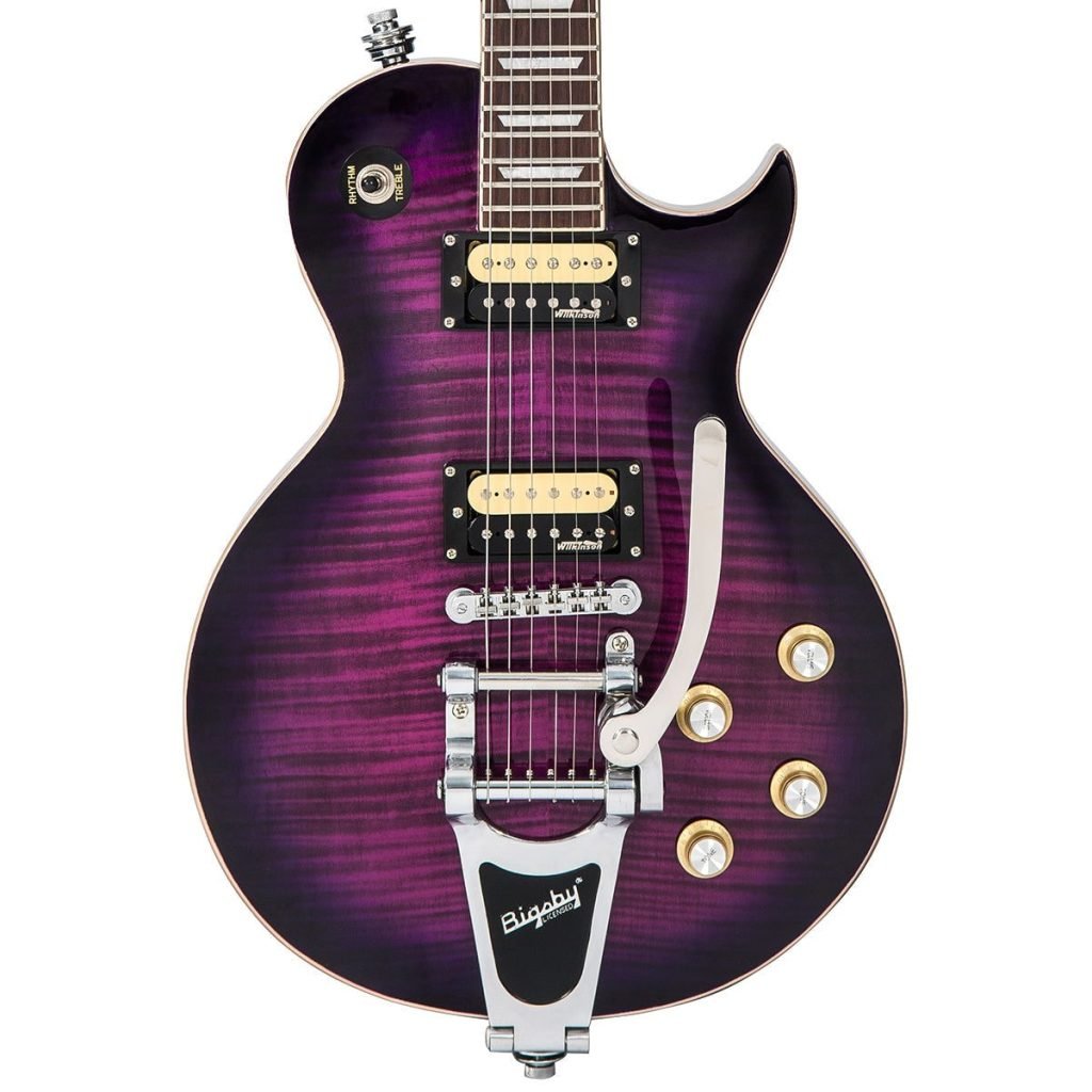 Vintage V100 Purple Flamed Con Puente Bigsby - Guitarra Eléctrica